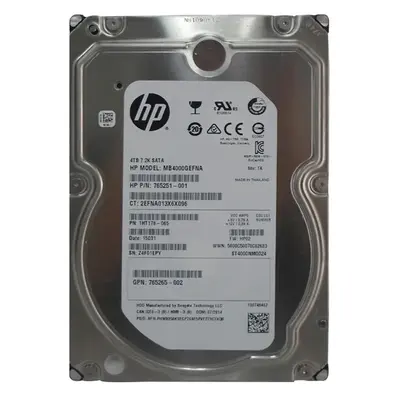 765251-001 HP 4TB 7200RPM SATA 6GB/s Hot-Pluggable 3.5-Inch LPc Hard Drive for ProLiant Gen8/Gen9/Gen10/Gen10+/Gen11 Servers