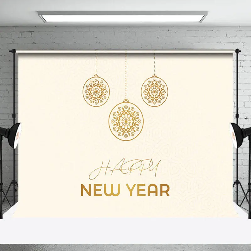 Aperturee Golden Hanging Ball Beige Happy New Year Backdrop - Aperturee