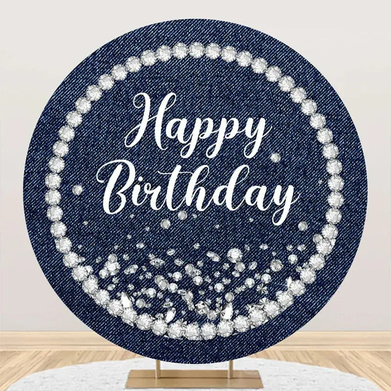 Blue Diamond Denim Round Happy Birthday Backdrop
