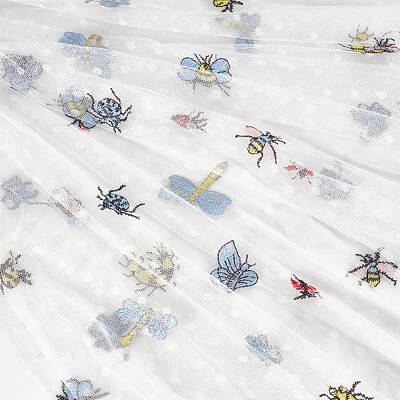 Insects Pattern Polyester Lace Embroidered Fabric for Dress