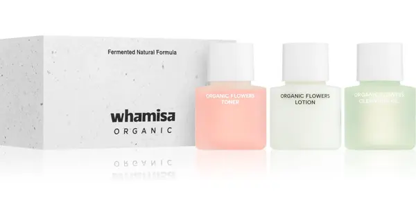 WHAMISA Organic Flowers Renewal Miniature Kit Gift Box for una perfect skin 3× 16 ml