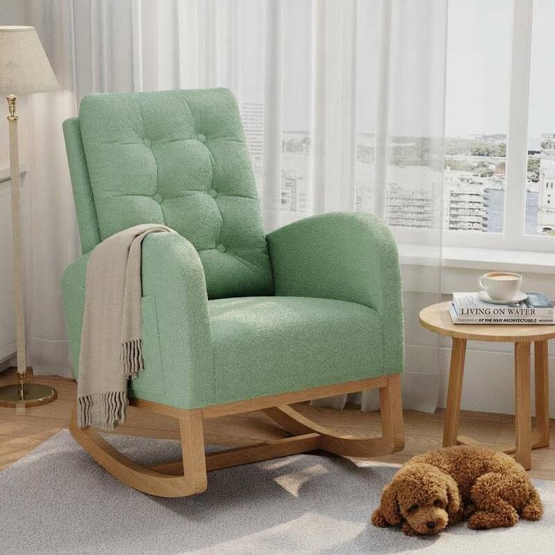 Garvee Nursery Rocking Chair, Teddy Fleece Upholstery, Sturdy Wooden Legs & High Backrest, Comfortable Glider Rocking Chair f...