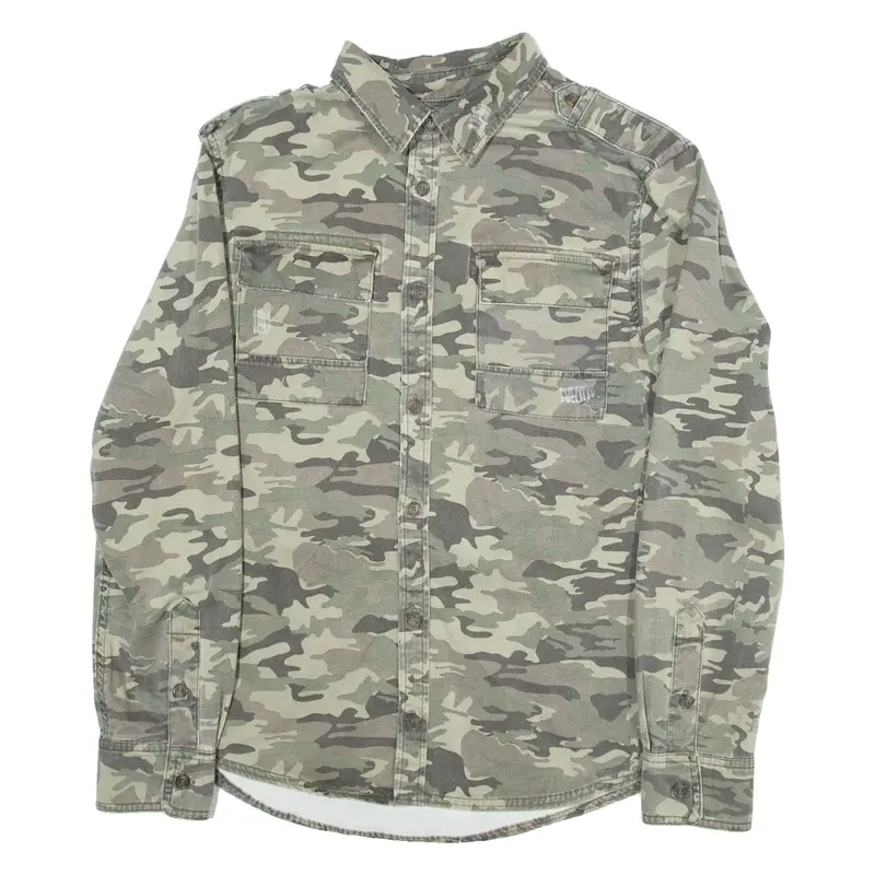 CARBON Mens Shirt Green Camouflage Long Sleeve M