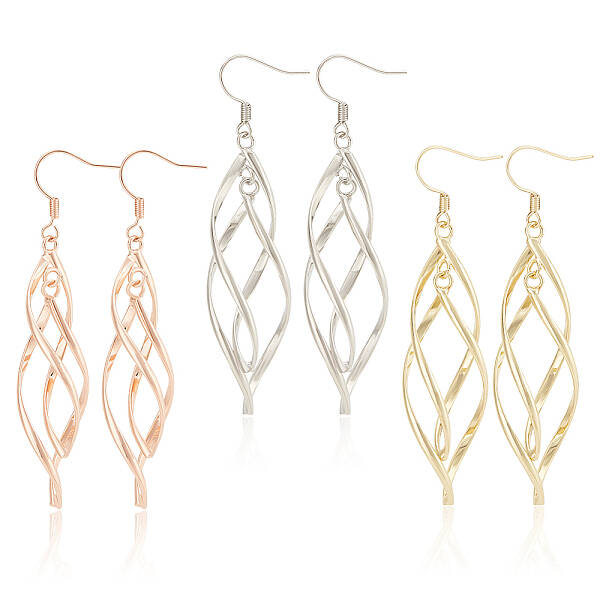 3 Pairs 3 Colors Brass Twist Wave Dangle Earrings for Women