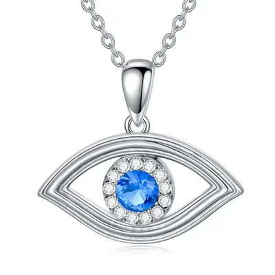 Sterling Silver Round Diamond Devil's Eye Pendant Necklace