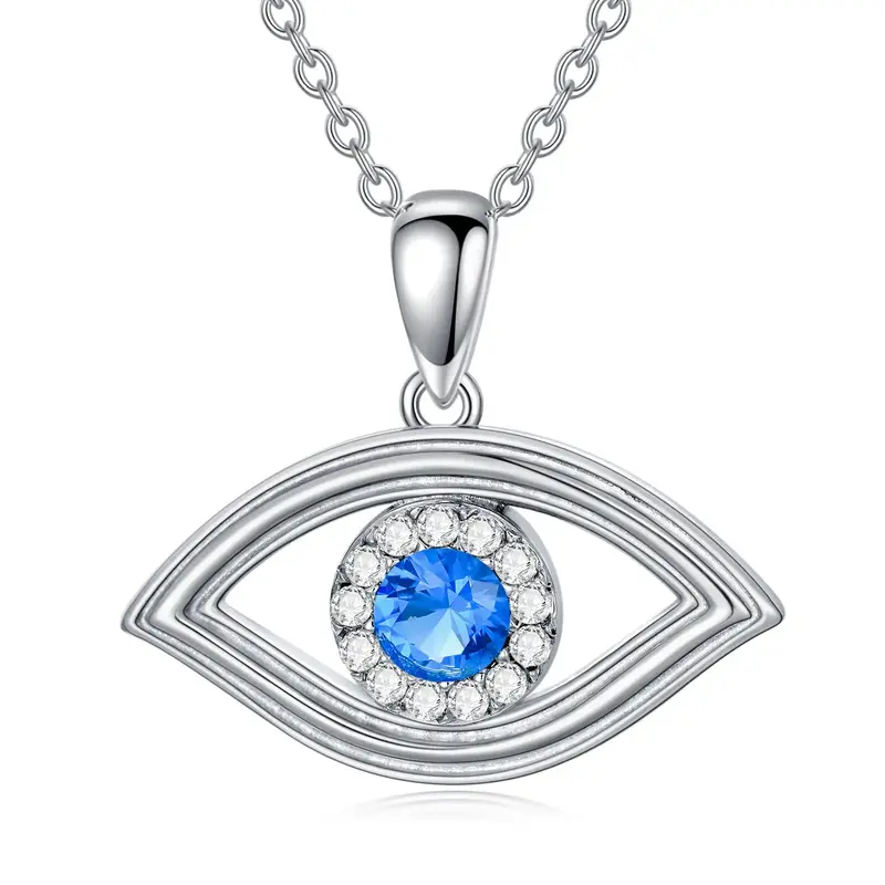 Sterling Silver Round Diamond Devil's Eye Pendant Necklace