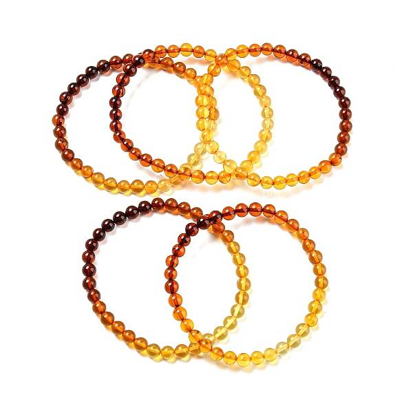 Dyed Gradient Color Natural Amber Round Beaded Stretch Bracelets