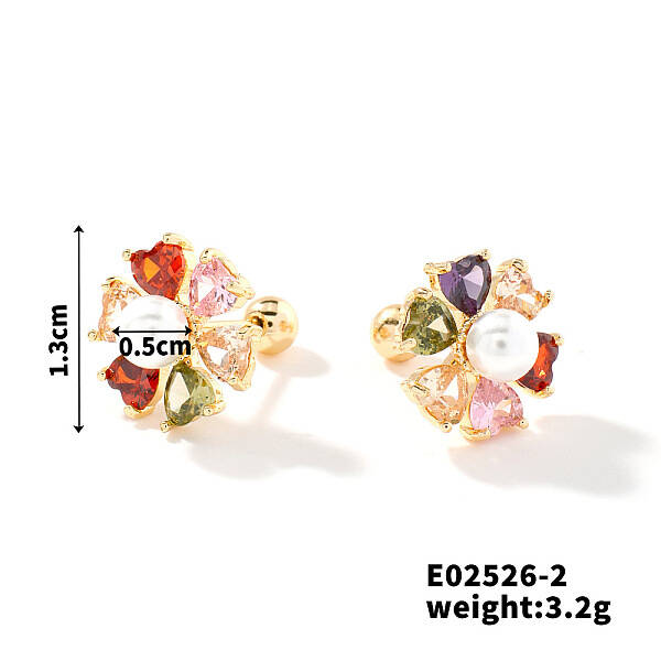 Summer Countryside Style Copper Zirconia Stud Earrings for Women