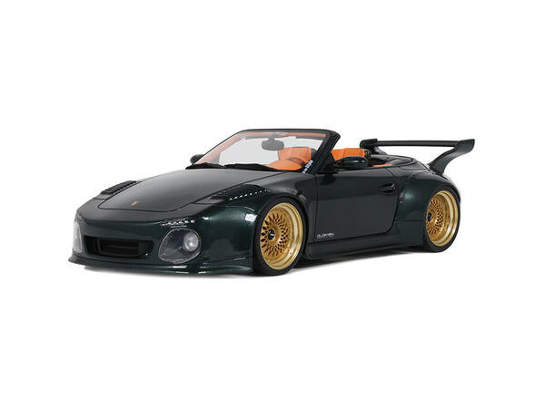 2024 Porsche 911 (997) Old & New Tokyo Auto Salon Cabriolet Dark Green Metallic with Orange Interior 1/18 Model Car by GT Spi...