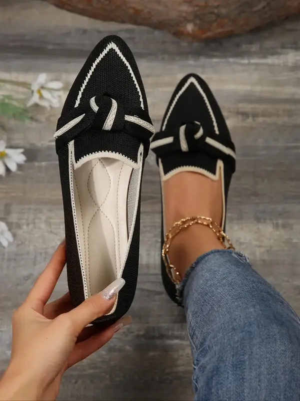 Women's Fashionable Knot Design Slip on Flats, Casual Comfortable Pointed Toe Flat Shoes for Daily Wear, Lightweight Breathab...
