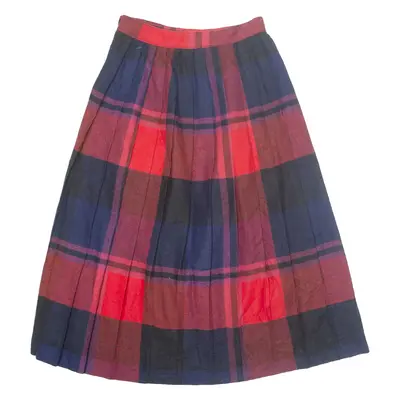 WORTHINGTON Buttoned Womens Pleated Skirt Red Midi Check S