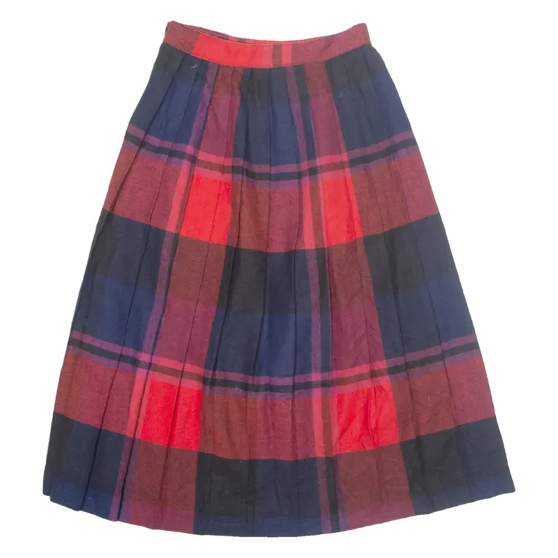 WORTHINGTON Buttoned Womens Pleated Skirt Red Midi Check S
