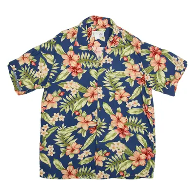 BISHOP Mens Hawaiian Shirt Blue Floral S