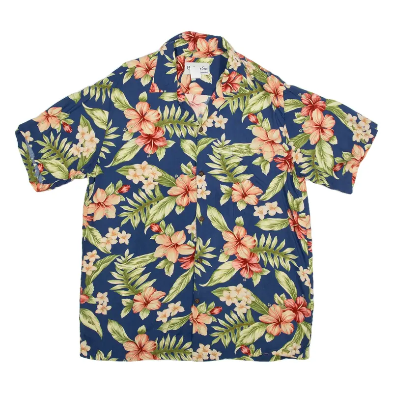 BISHOP Mens Hawaiian Shirt Blue Floral S
