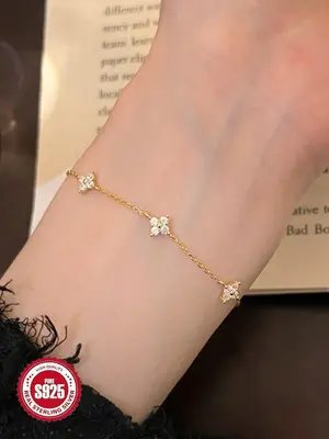 S925 Sterling Silver Elegant Daisy Design Bracelet, Fashionable Adjustable Bracelet for Women & Girls, Trendy All-match & Exq...