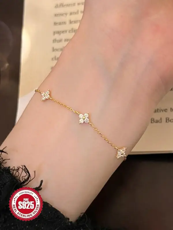 S925 Sterling Silver Elegant Daisy Design Bracelet, Fashionable Adjustable Bracelet for Women & Girls, Trendy All-match & Exq...