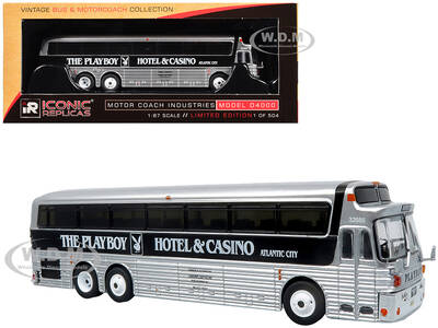 1969 Eagle Model 05 Coach Bus The Playboy Hotel & Casino Silver and Black Limited Edition to 504 pieces Worldwide 1/87 (HO) D...