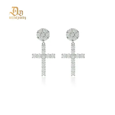 Delzzad Studded Cross Dangle Earrings S925 VVS Synthetic Moissanite Hip Hop Earrings Jewelry Perfect Birthday Mother’s Day ...
