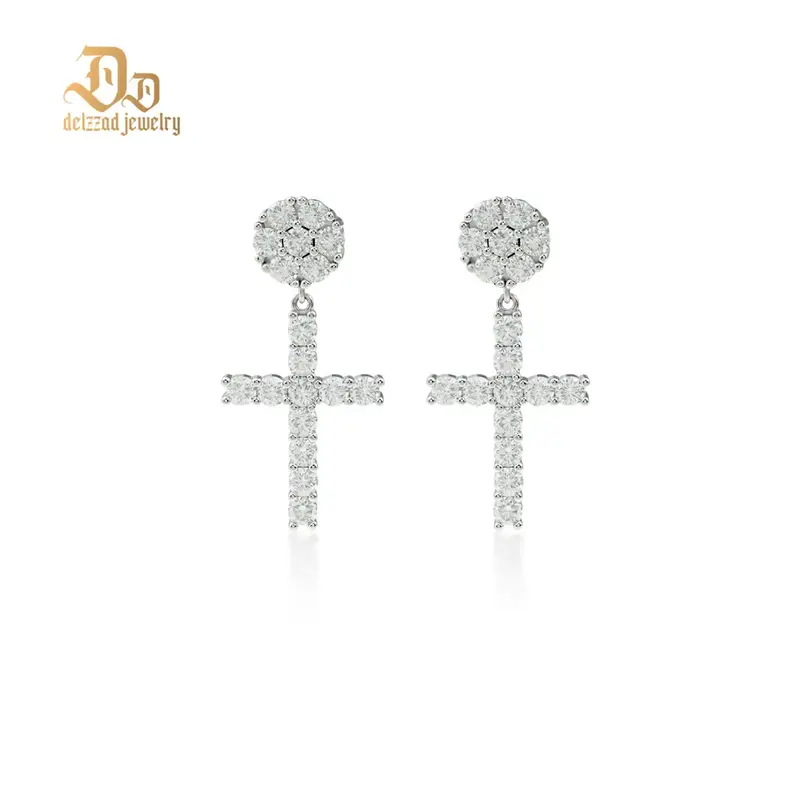 Delzzad Studded Cross Dangle Earrings S925 VVS Synthetic Moissanite Hip Hop Earrings Jewelry Perfect Birthday Mother’s Day ...