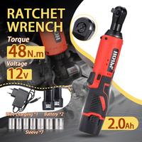 12V Cordless Electric Wrench Ratchet Wrench 65N.m Rechargeable 3/8 Right Angle Drill Screwdriver Power Tool with 2 Lithium Ba...