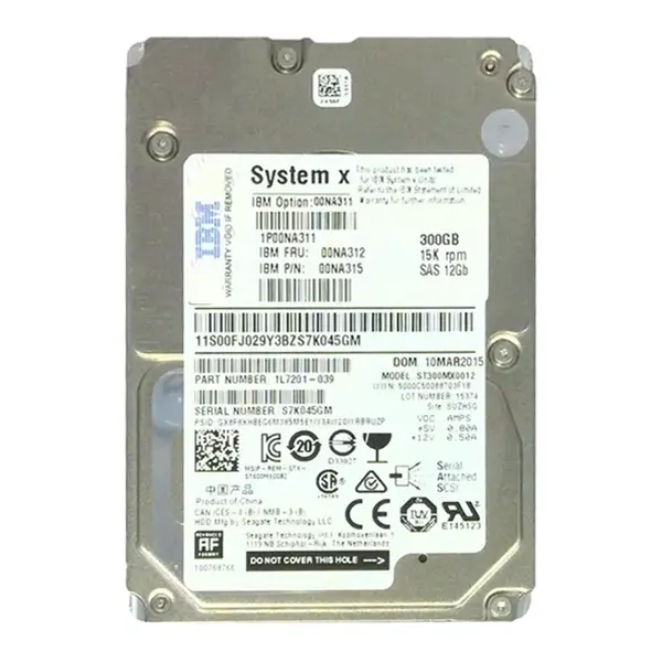 00NA311 IBM 300GB 15000RPM SAS 12Gb/s Hot Swap 2.5-inch Hybrid Hard Drive