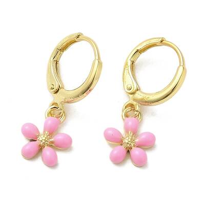 Flower Real 18K Gold Plated Brass Dangle Leverback Earrings