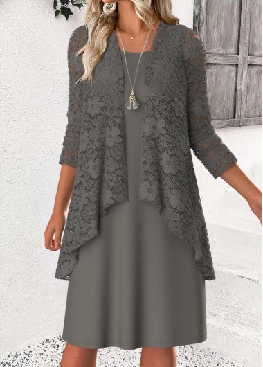 Modlily Grey Tummy Coverage Long Sleeve Dress and Cardigan - M