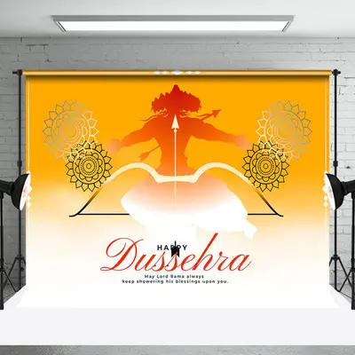 Aperturee Indian Pattern Rama Crossbow Happy Dussehra Backdrop | Party Decoration | Backdrop Sunflower Party Decorations | Cu...