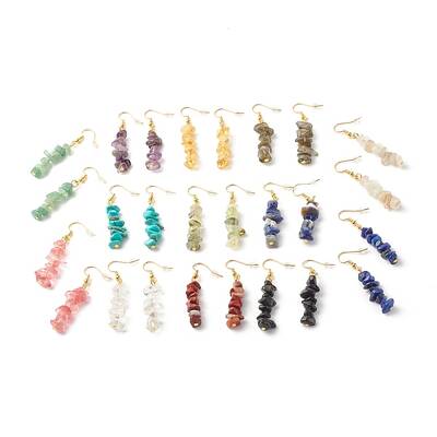 Gemstone Chip Beaded Dangle Earrings