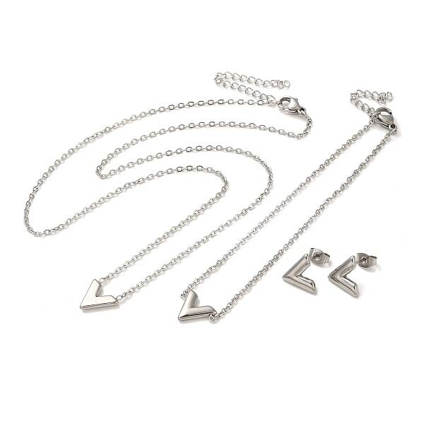 Non-Tarnish Letter V 304 Stainless Steel Pendant Necklaces & Bracelets & Stud Earrings Sets for Women