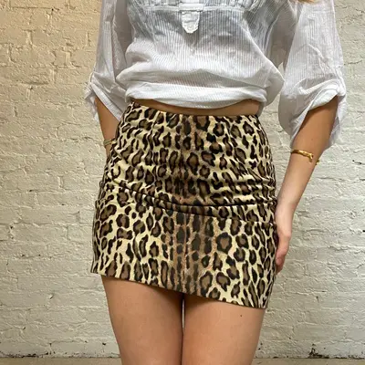 Swing Animal print Mini Skirt - 26W UK 6 Beige Cotton Blend