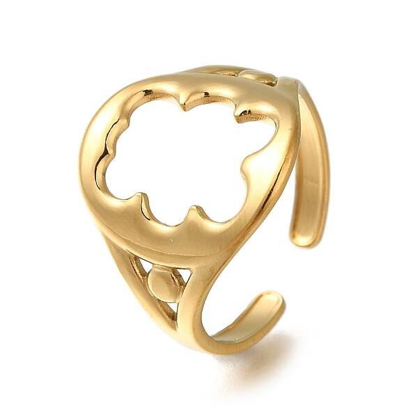 Hollow Bear 304 Stainless Steel Open Cuff Ring for Women