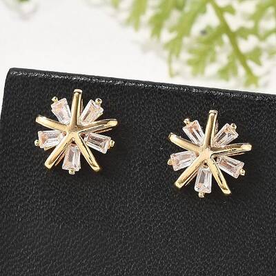 Brass Micro Pave Clear Cubic Zirconia Stud Earrings for Women
