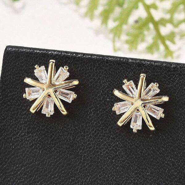 Brass Micro Pave Clear Cubic Zirconia Stud Earrings for Women