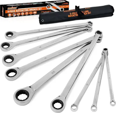 HORUSDY 9-Piece Extra Long Ratcheting Wrench Set with Tool Bag, Metric 8-19mm, CR-V Steel Combination Wrench Set, dealsforyou...