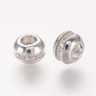 Brass Micro Pave Cubic Zirconia Beads