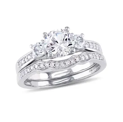 10K White Gold 2.125 CT.T.W. Round Lab-Created White Sapphire Custom Three Stone Bridal Set