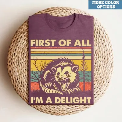 Comfort Colors First of All I'm A Delight T-Shirt, Vintage Style 90s Angry Possum Lover Tee, Retro Cute Sarcastic Tee, Gift F...