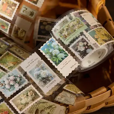 Vintage Pattern Stamp Sticker, 2 Rolls Retro Self Adhesive Decorative Sticker, DIY Decorative Sticker for Scrapbooking, Journ...