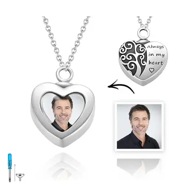 Sterling Silver Tree Of Life & Heart Personalized Photo Urn Necklace For Ashes