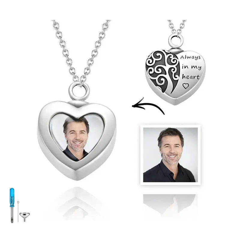 Sterling Silver Tree Of Life & Heart Personalized Photo Urn Necklace For Ashes