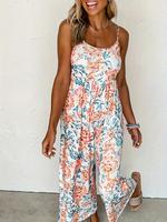 Women's Ditsy Floral Print Cami Jumpsuit, Casual Comfy Chic Boho Sleeveless Jumpsuit for Summer, Fashion Women's Clothing for...