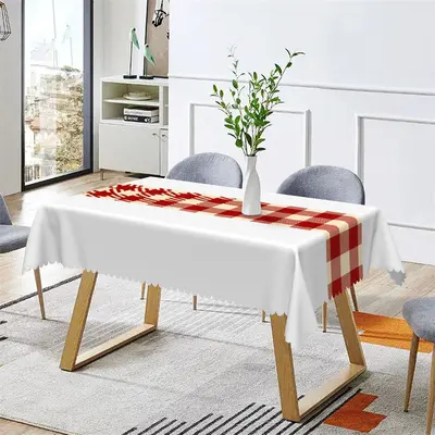 Red Beige Checkered Christmas Rectangle Tablecloth - Aperturee