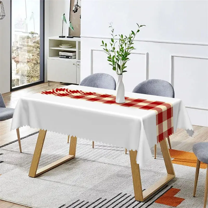 Red Beige Checkered Christmas Rectangle Tablecloth - Aperturee