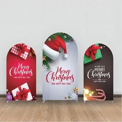 Red Hat Green Leaf Gift Christmas Arch Backdrop Kit - Aperturee
