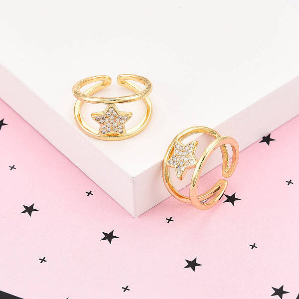 Brass Micro Pave Clear Cubic Zirconia Cuff Rings for Women