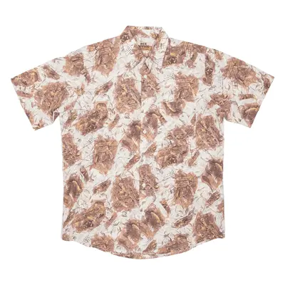 BOX OFFICE Shirt White Crazy Pattern Short Sleeve Mens M
