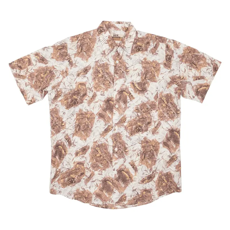 BOX OFFICE Shirt White Crazy Pattern Short Sleeve Mens M