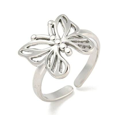 Non-Tarnish 304 Stainless Steel Butterfly Open Cuff Ring for Women