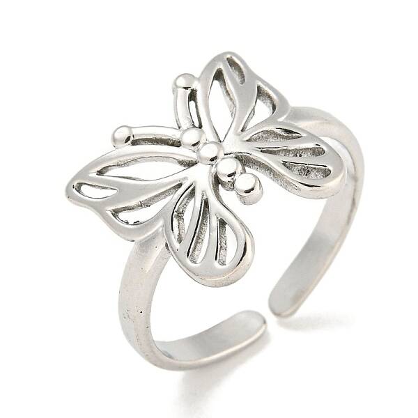 Non-Tarnish 304 Stainless Steel Butterfly Open Cuff Ring for Women